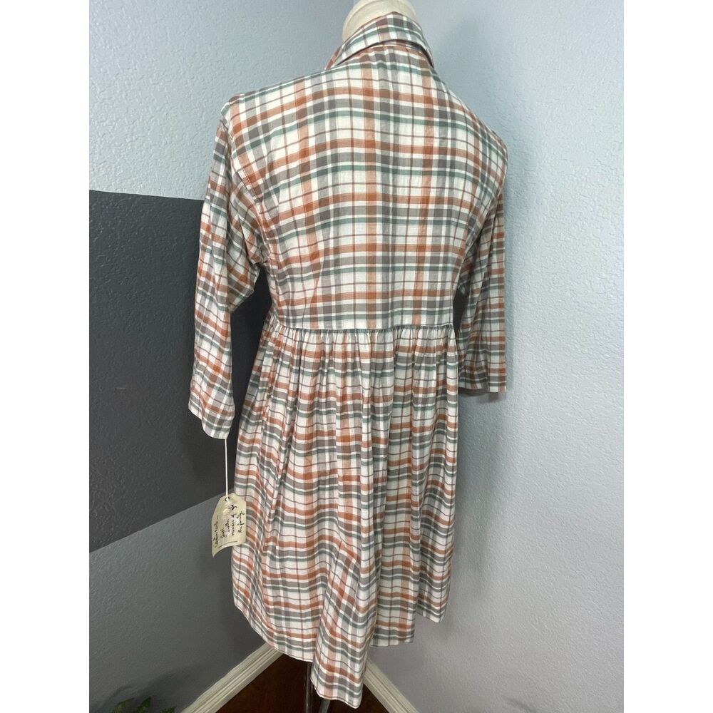 NWT Cousin Earl Flounce Plaid Babydoll Mini Dress S Brown Country Cottagecore - Picture 3 of 11